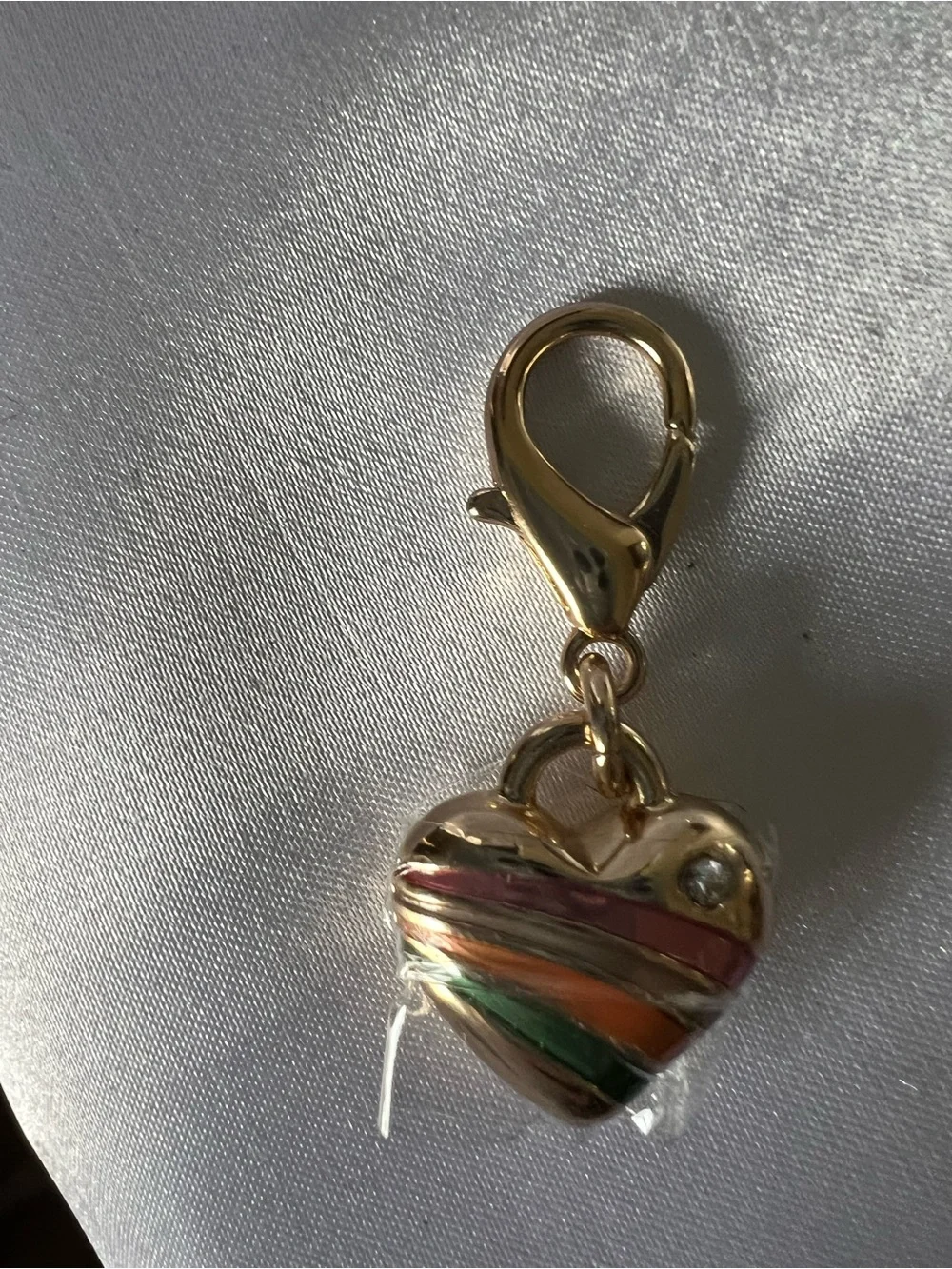 Coach Gold Heart Charm with Pink, Orange, Green Stripes